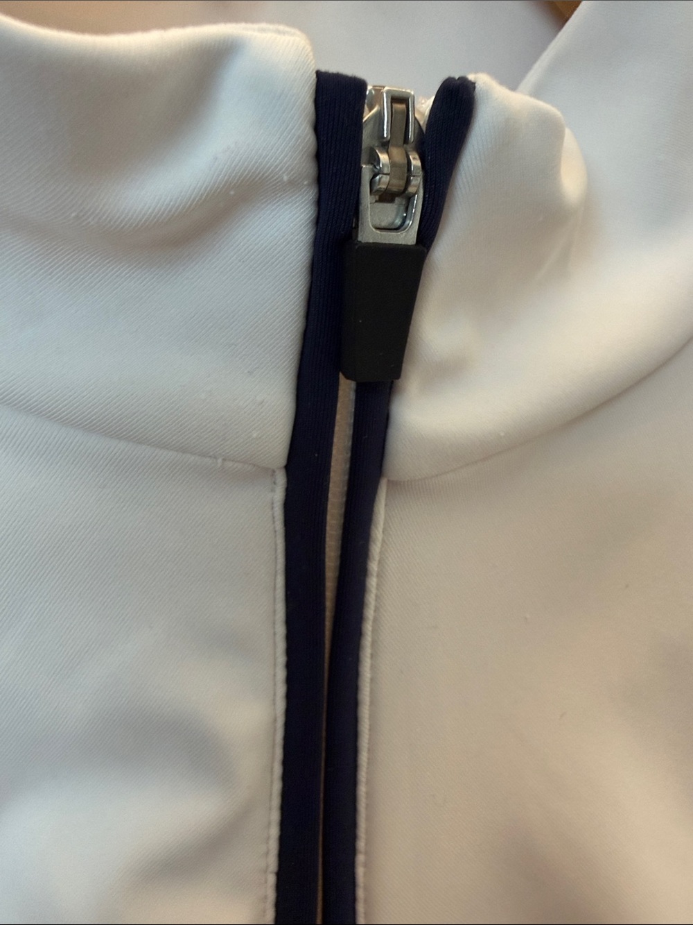 Boston Proper White and Navy Sporty Quarter-Zip Top with Locking Zipper - Picture 2 of 6